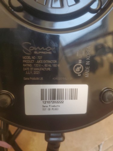 Sana Supreme Juicer 727 Black MOTOR ONLY FREE SHIPPING - Picture 5 of 5