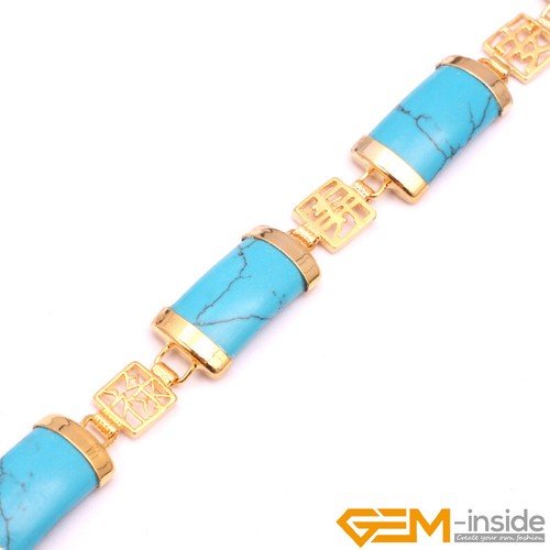 Green Jade Turquoise Jewelry Bracelet Rectangle Gold Plated Snap Tibetan Silver - Picture 16 of 18