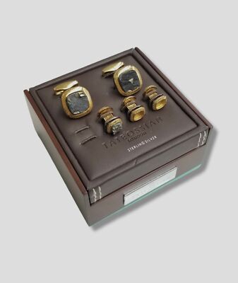 $1250 Tateossian Men's Gold Plated Sterling Silver Reversible Cuff Link Stud Set