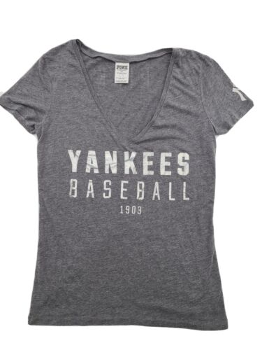 Victoras Secret Love Pink New York Yankess Gray V Neck Shirt