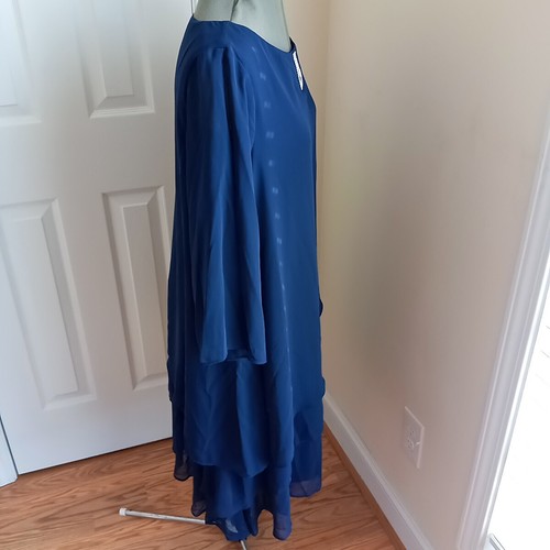 Marina Women's Tiered Chiffon Flutter Sleeve Knee Length Dress Sz 10 Navy Blue N - Picture 14 of 15