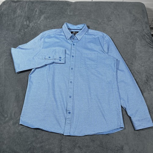 Johnston & Murphy XC Flex Shirt Mens Large Blue Grid Check Flip Cuff - Picture 2 of 13