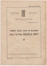 FIAT Balilla 508 C  – TARIFFE RICAMBI – Spare parts rates!