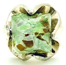 Sterling Silver Created Green Stone Solitaire Ring 7.7g Size 7