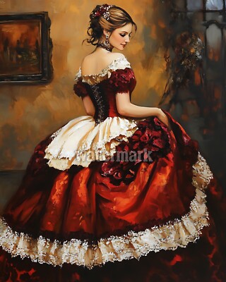 Victorian woman in a formal ball gown oil Painting 8x10 Print | eBay