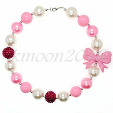 Fashion Women Beautiful Pink Bow Chunky Beads Kids Gumball Bubblegum Necklace