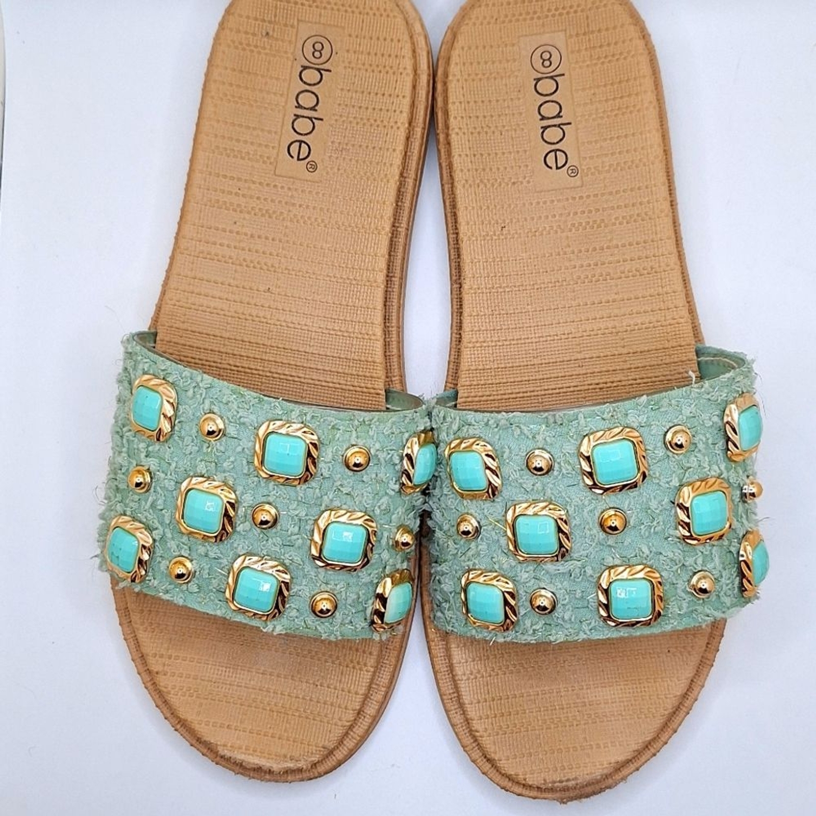 PANTOFOLA D’ORO Scarpe slip on turchese scivoli con perline d'oro