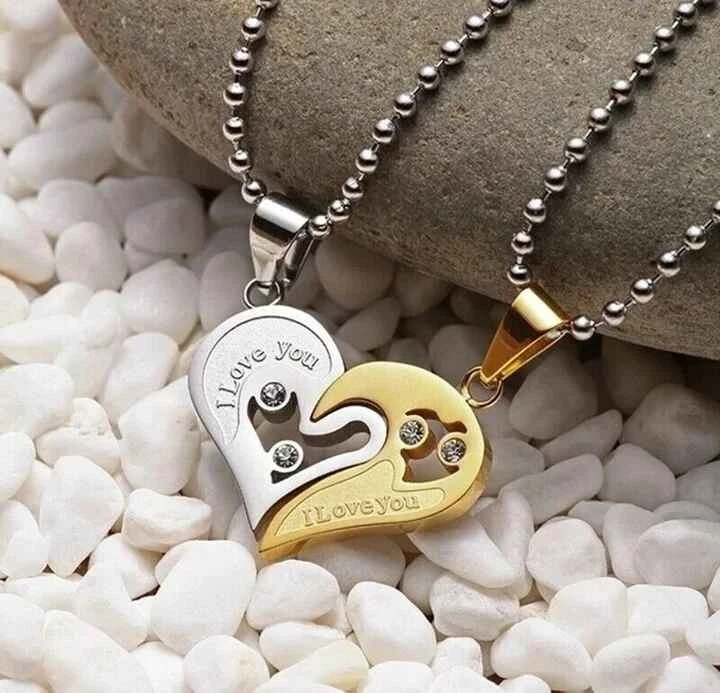 Collane Cuore Spezzato Coppia Amore Amicizia Set 2 Ciondoli Argento Oro - Immagine 4 di 4