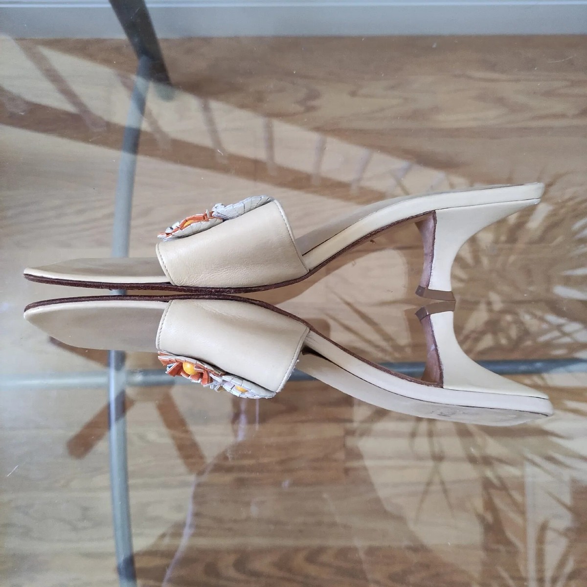 Fendi Square Toe Colorful Flower Heeled Slide Sandals