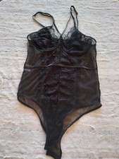 Black Sheer Lace Bodysuit Lingerie Size M pre-owned condition