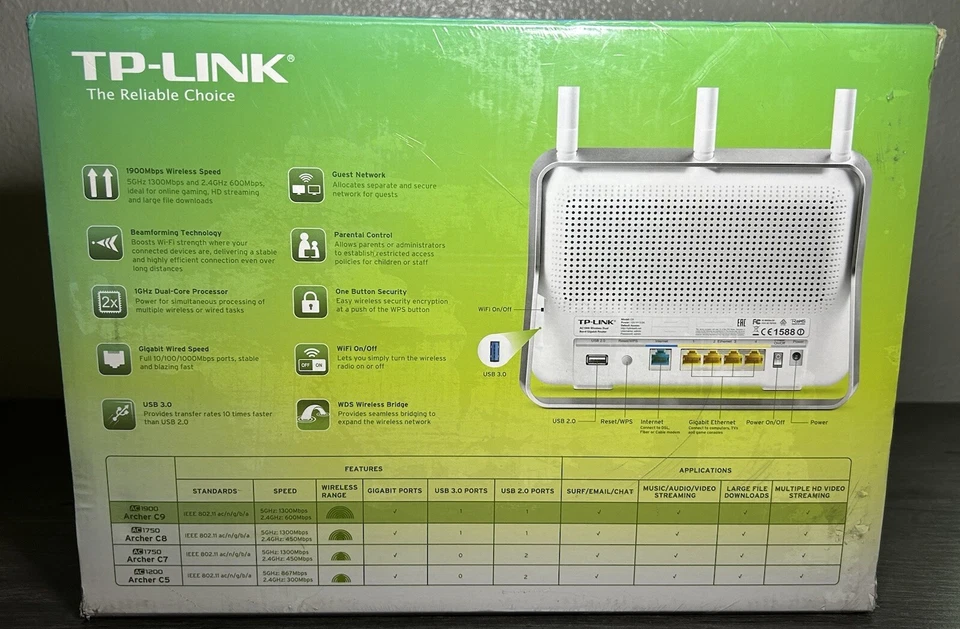 TP-Link AC1900 White Wireless Dual Band Gigabit Router (Model: Archer C9) SEALED - Image 2 of 4