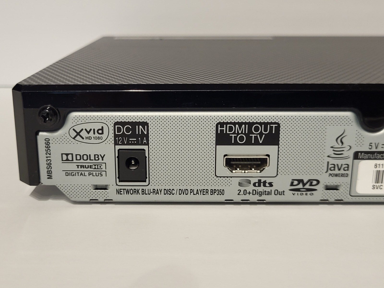 LG Bluray Disc DVD Player BP350 w/ WiFi & HDMI Cable NO POWER CORD