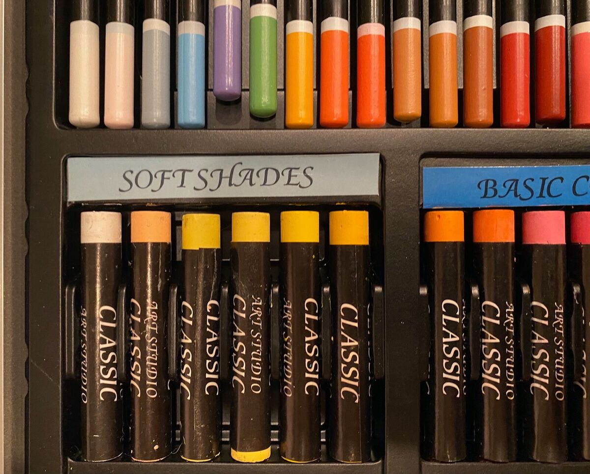 Classic Studio Art Set w/ Pencils, Paints, Pastels, Markers, Etc in wood  Case.