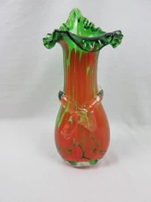 Art Glass Jack In the Pulpit Vintage Vase Orange and Green 9 3/4 inches Tall
