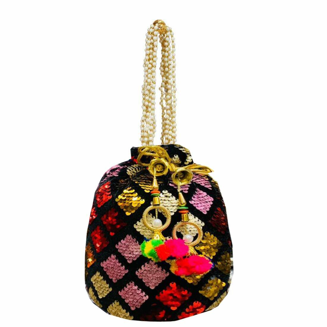 Raro Lentejuelas Brillo Boda Potli Bolsa para Mujer Niña Último Desgin