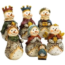 Kurt S. Adler J7344 7 Piece 6" Resin Snowmen Nativity Scene Table Set