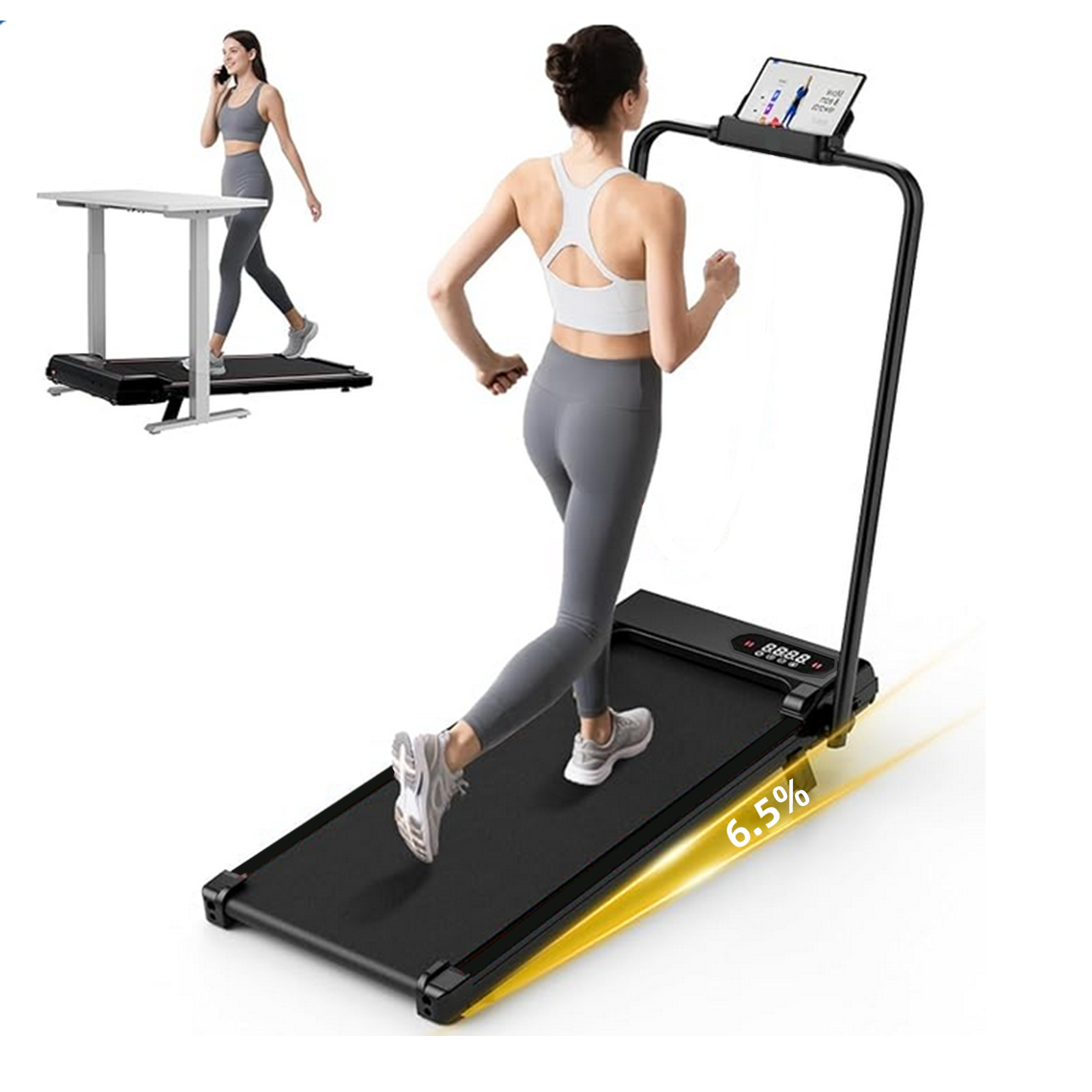 Simpfree Smallest Walking Pad With Incline,2.5HP Under Desk Treadmill 300lbs Weight Capacity Compact Mini Treadmill Smart Remote Control Led Display Cool Lighti - View #8