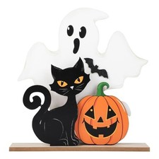 Halloween Wooden Black Cat Ghost Pumpkin Tabletop Centerpiece Farmhouse Decor
