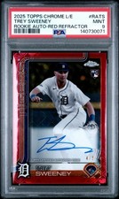 2025 Topps Chrome Trey Sweeney Red Refractor Rookie Logofractor Auto /5 PSA 9 MT