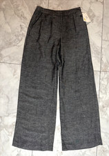 Halston Linen Flare Leg Dress Pants Trousers Womens 6 Black High Waist 30x32 NEW