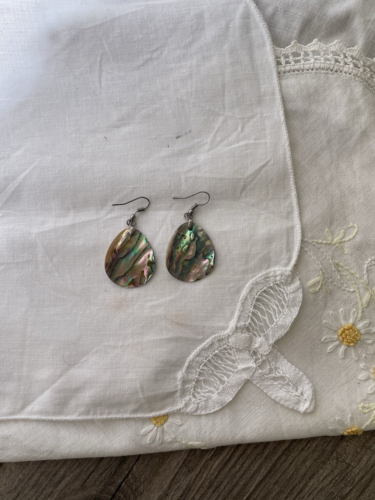 Sterling Silver Abalone Shell Dangle Earrings, Fl… - image 2
