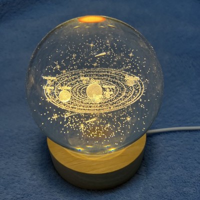 3.15'' (80mm) Solar System Crystal 3D Planets Model Globe with Wooden Base Hom...
