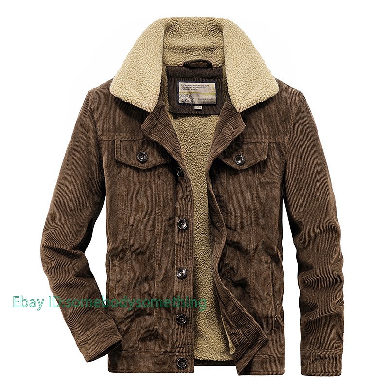 Men's Cord Jacket Furry Lined Wool Collar Thicken Work Single
