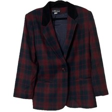 Sag Harbor Tartan Vintage 80 s Blazer Sz 16 Burg/Navy/Green Work Casual