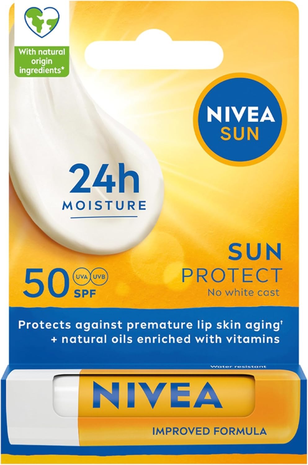 NIVEA SUN Protect Caring Lip Balm SPF50 (4.8g), Factor 50 Balm with Shea Butter