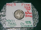 1941 S Mercury 90% Silver{FINE} WWII Dime, Nice Bands, Top & Bottom-Nice Wings