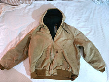 Carhartt Men's Hooded Lined Duck Jacket Light Tan Zip Front XL Regular