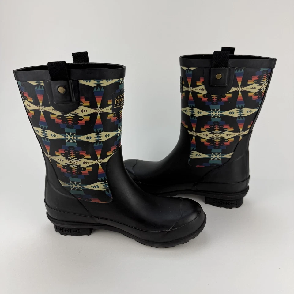Pendleton Boots Womens Size 6 Black Rubber Rain Aztec Pattern Waterproof Outdoor - Image 4 of 4