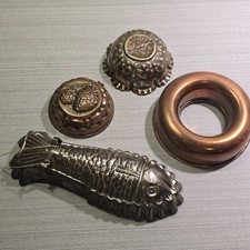 copper jelly moulds vintage X 4