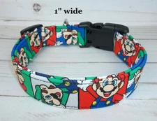 Mario Terri's Dog Collar handmade adjustable Red Green Blue Characters boy girl