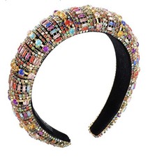 Women Rhinestone Headband Bling Padded Baroque Crystal Fashion Hair Band Party