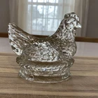 Vintage J H Millstein Co Clear Glass Chicken Hen On A Nest Jeanette