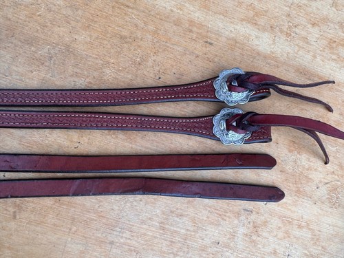 Basket Tooled J.Watt Slotted Concho Western Split Reins  ~ 8' x 5/8"