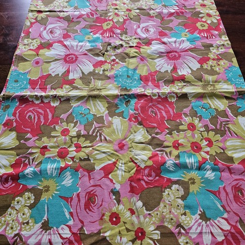 Vintage Retro Fabric Cotton 51" x 47" Floral Muted Patern