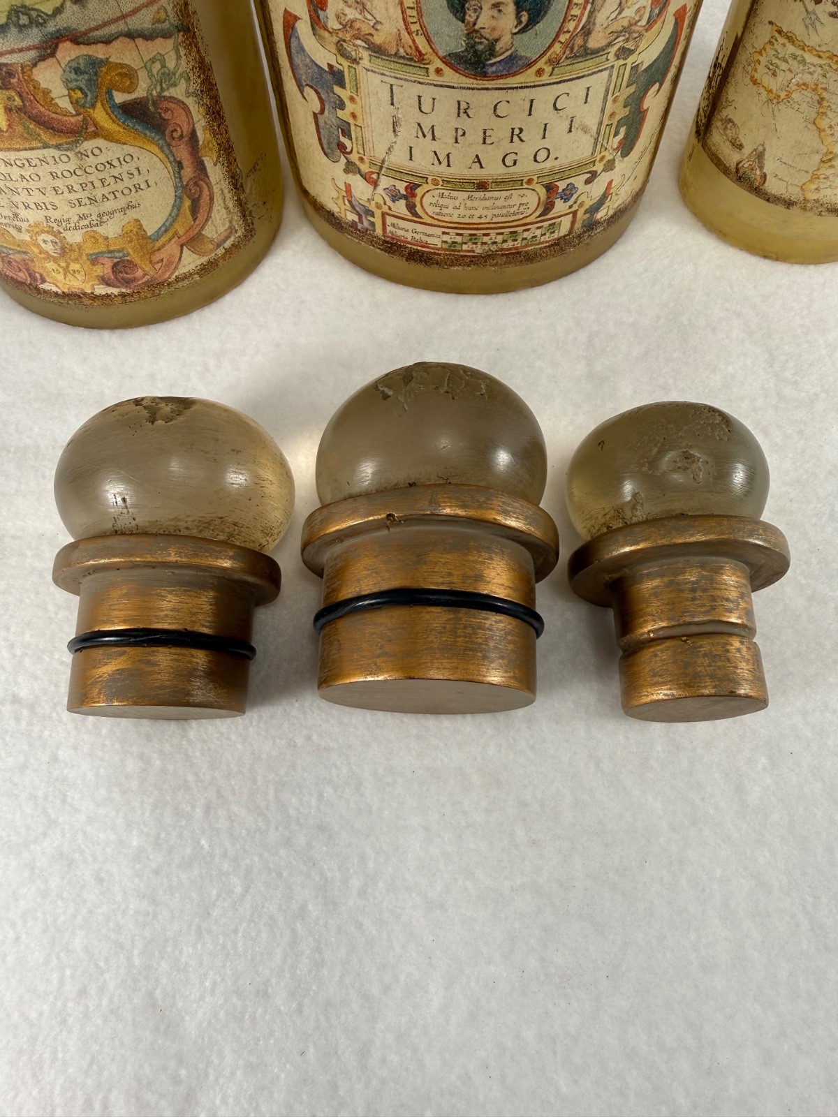 Set of 3 Uttermost Turkish Empire Bottles w/Stoppers Resin Decor #19221