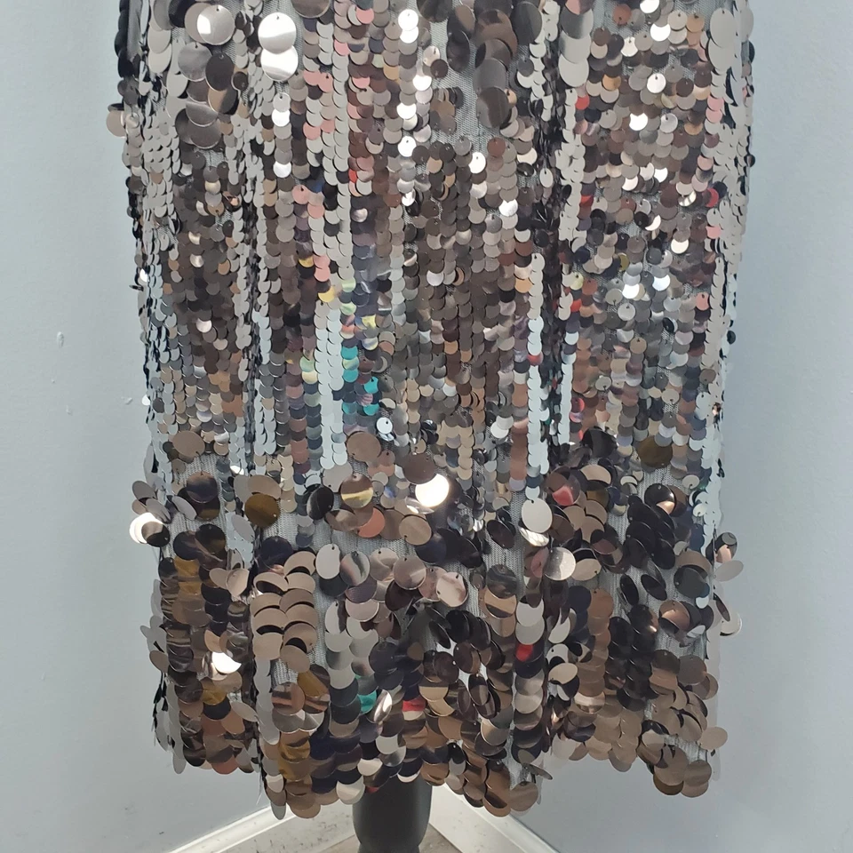 Vestido recto Nicole Miller NY lentejuelas para mujer 16 negro gris ligero cremallera trasera Foto 4 de 4