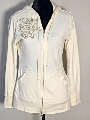 Ruff Hewn Est 1881 100% Cotton Cream Color Full Zip Hooded Sweatshirt Size S
