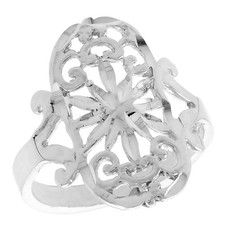925 Sterling Silver Floral Pattern Filigree Ring for Women 3/4 Inch 19mm Long