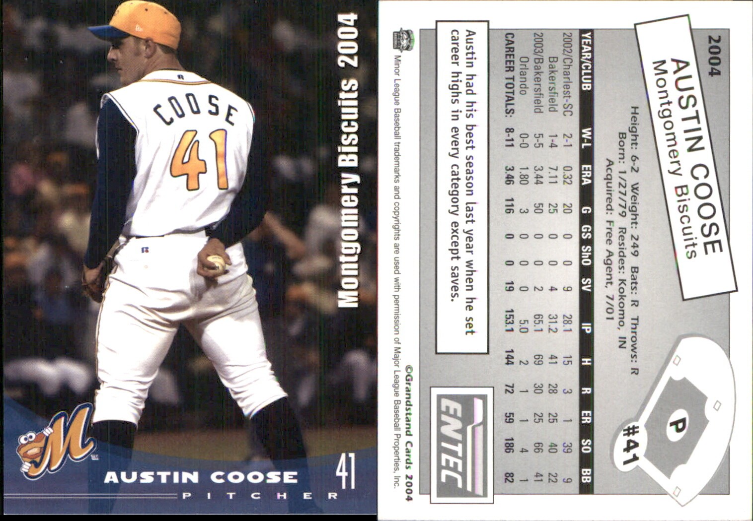 Austin Coose 2004 Grandstand Montgomery Biscuits #7 RC FREE SHIP *AutographDen*