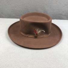 Capas Design Hat Large Brown Lite Felt Wool Pork Pie Fedora Wide Brim Feather