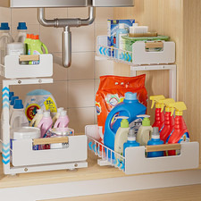 Delamu under Sink Organizer Kitchen, 2-Tier Pull-Out Cabinet Shelf, 2-Pack 2-T