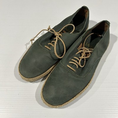 Aquila Perforated Suede Espadrille Derby Lace Up Shoes Green Mens EU 39 AU 6