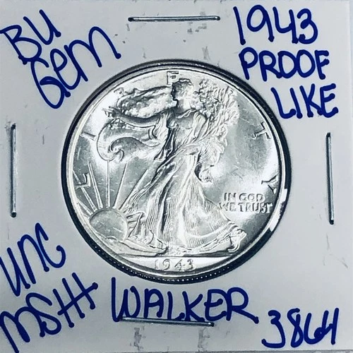 1943 BU UNCIRCULATED WALKING LIBERTY SILVER HALF DOLLAR AUTHENTIC U.S. MINT 3864