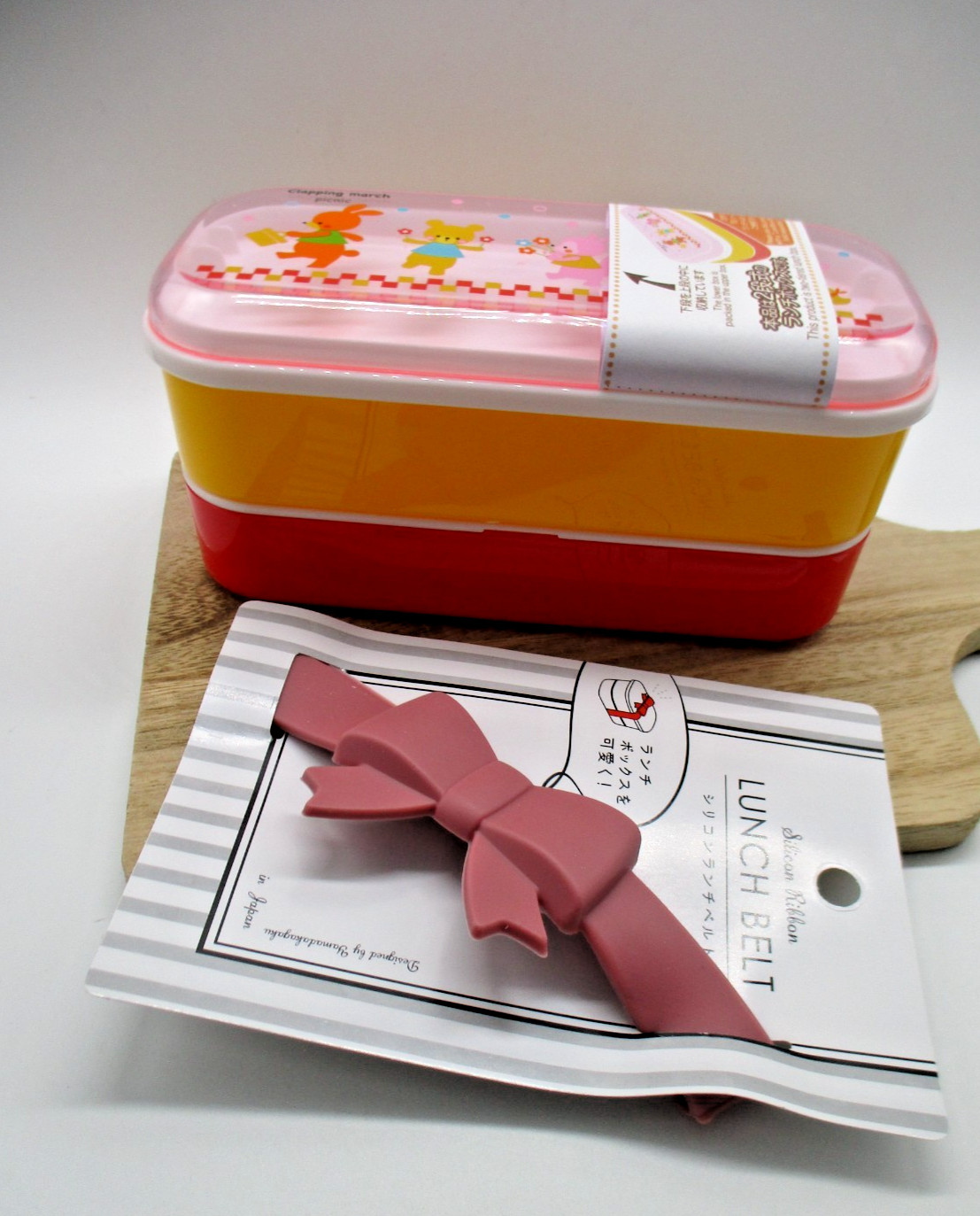 Bento 2 Tier 300ml 210ml W/ Silicone Ribbolunch Belt Cute