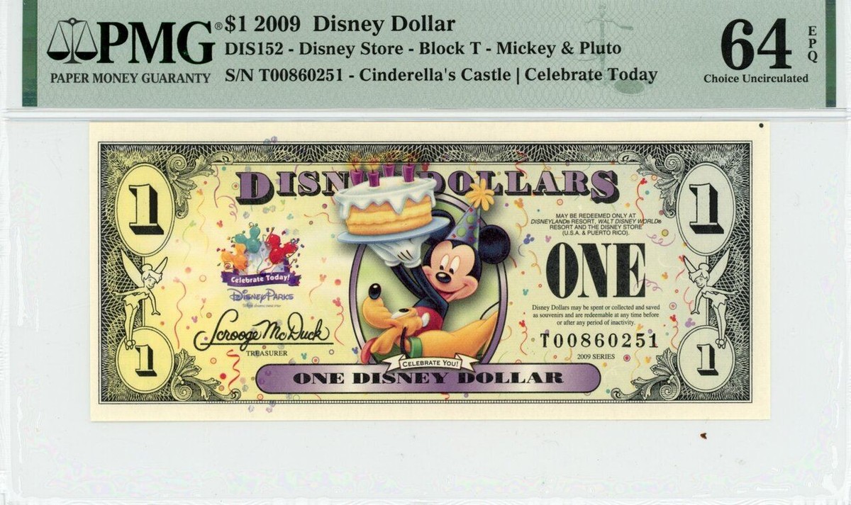 2009 $1 Disney Dollar Mickey & Pluto PMG 64 EPQ (DIS152) | eBay