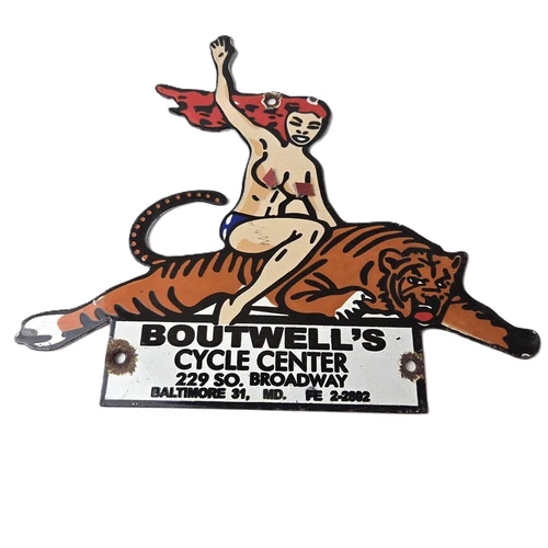 Vintage Harley Davidson Motorcycles Sign - Boutwell's Porcelain Gas Pump Sign